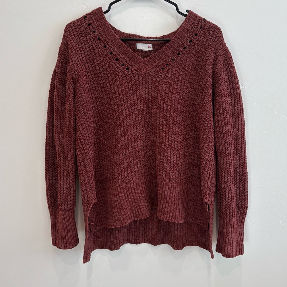 SO Women's Deep Red V-Neck Sweater